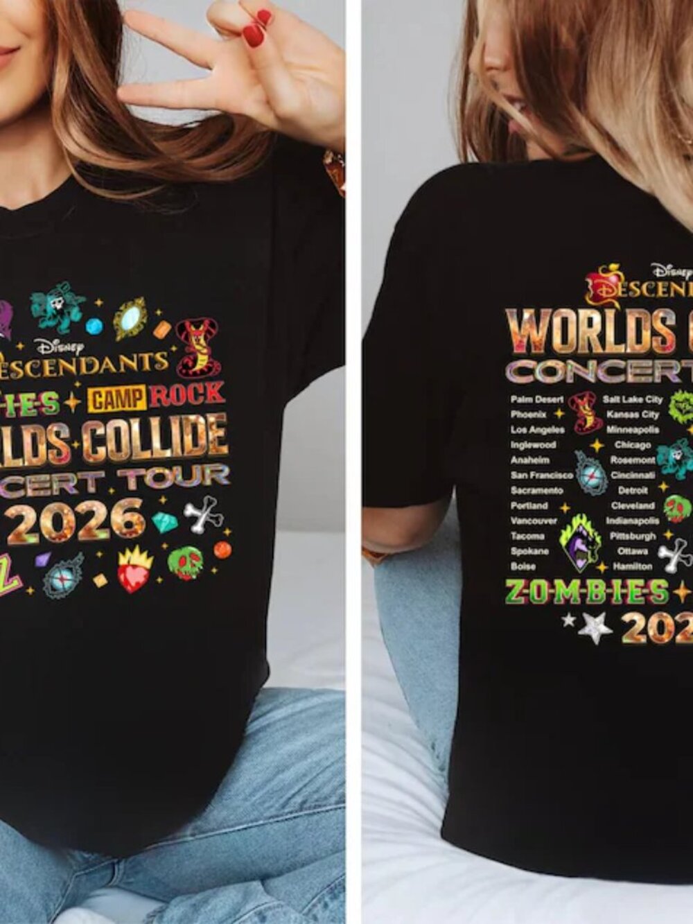 Disney Descendants Zombies Camp Rock Worlds Collide Concert Tour Shirt